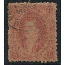 ARGENTINA 1865 GJ 20 RIVADAVIA ESTAMPILLA CON PLIEGUE 3ra TIRADA